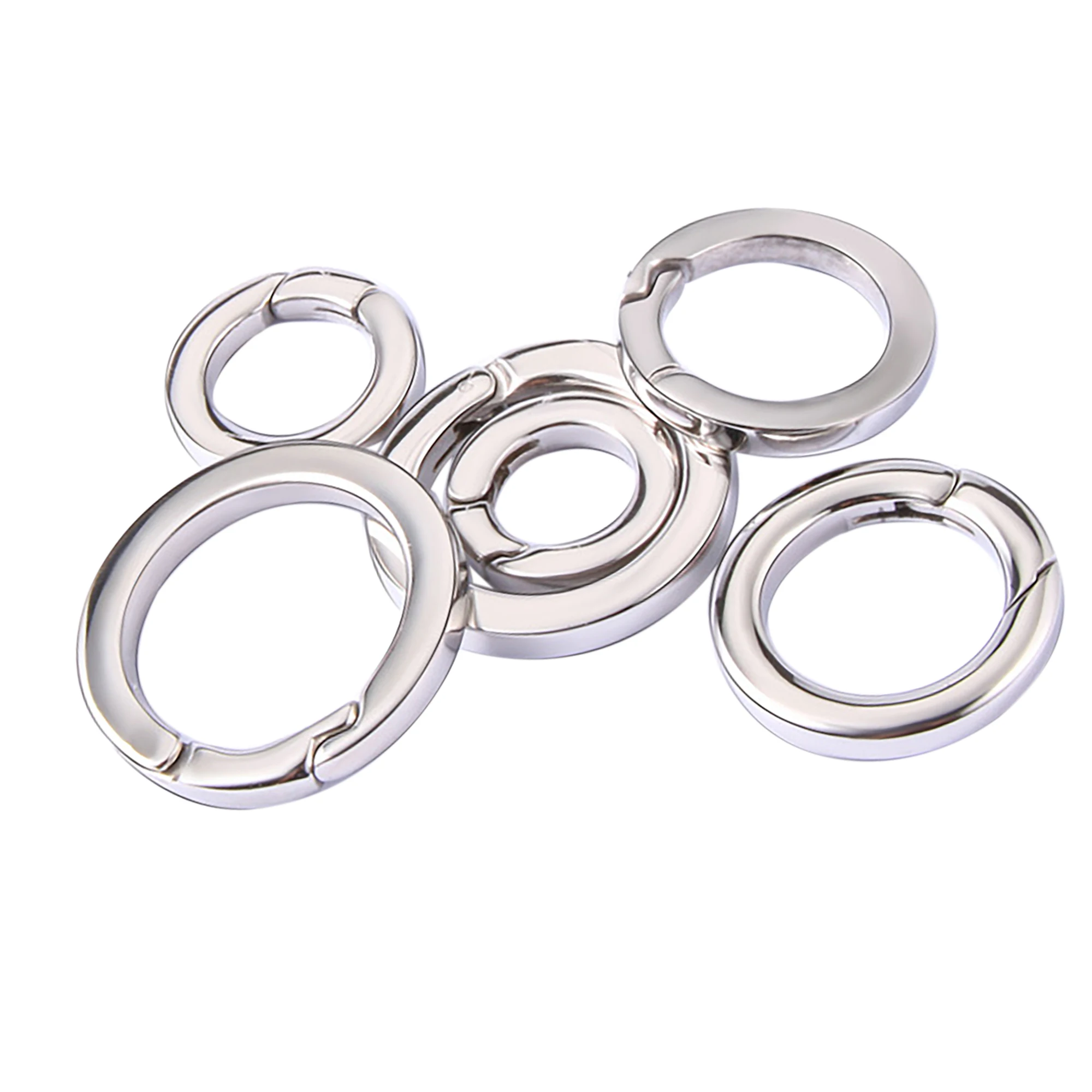 assorted sizes 18mm to 30 mm mirror polished stainless steel flat square circle snap spring carabiner hook  clasp jewelry DIY