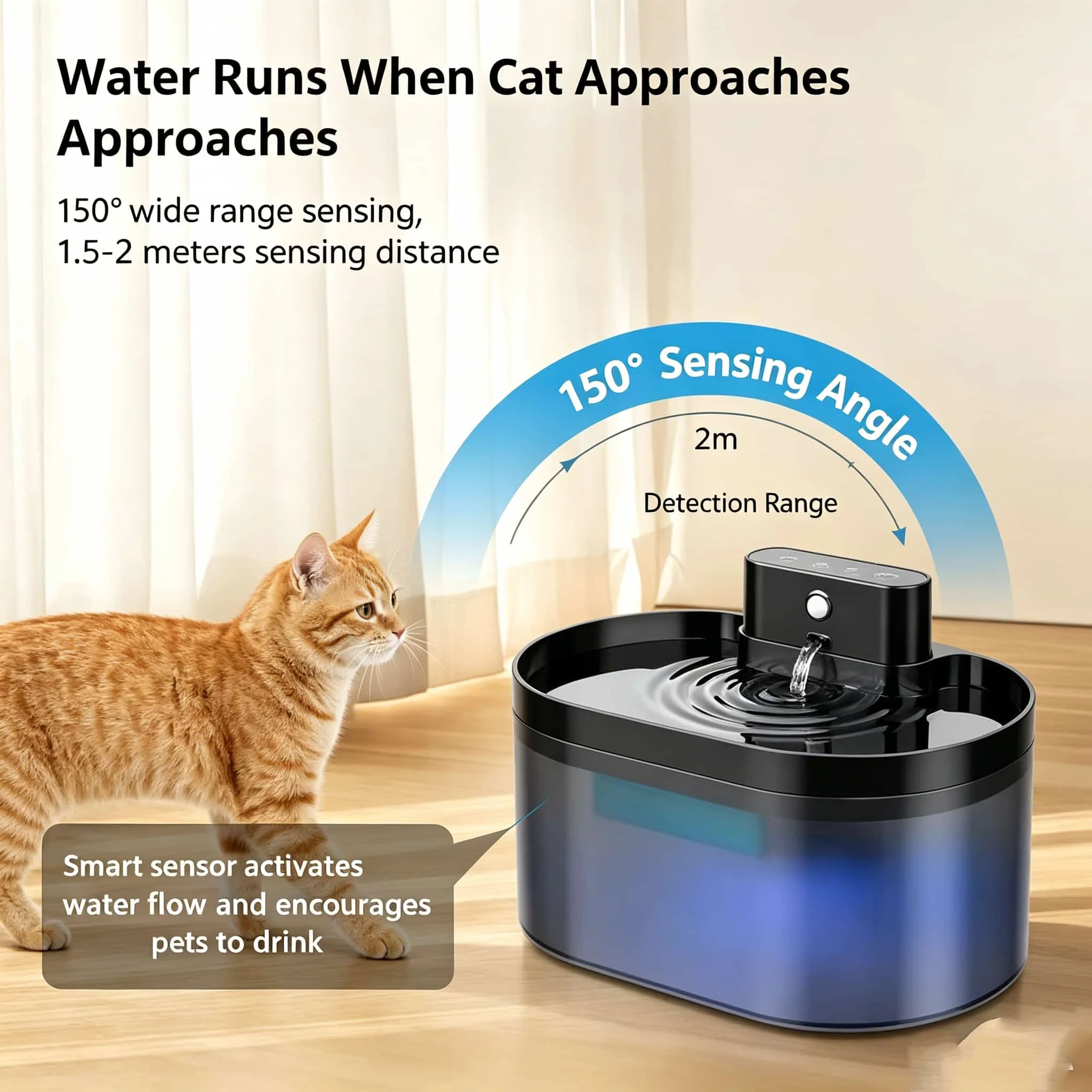 2.2L Wireless Pet Water Fountain Battery Operated Automatic Waterer Infrared Sensor Drinking Fountains for Dog Cat Pet Supplies