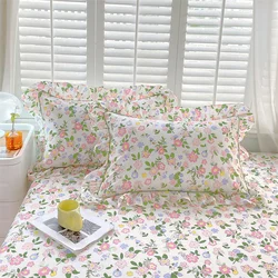 Bonenjoy 2pcs Pillowcase 100% Cotton Pillow Cover Floral Style Pillowslip Ruffles Cushion Cover Pillow Case fundas de almohada