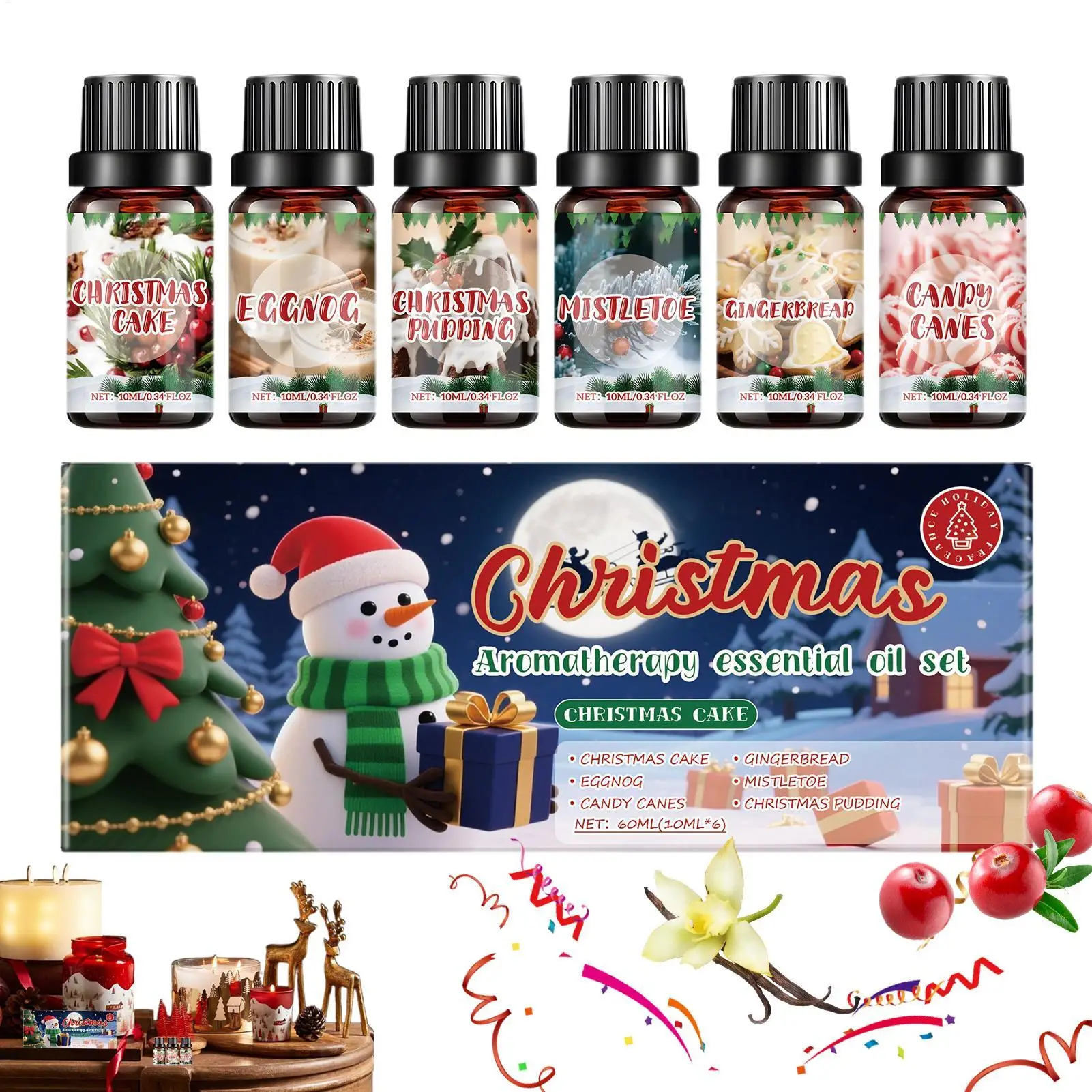 Christmas Essential Oil Set With Six Holiday Fragrances Scented Oils Set Long-Lasting Air Freshener For Purifier Meditation
