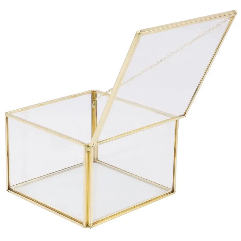 FLYY-4X Quadratische Glas-Schmuckbox mit Geometrischem Design, Spiegel-Schmuckaufbewahrungsbox, Ewige Blumen Dekorationsbox, Handwerkskunst – Detail 4
