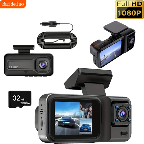 Cámara de salpicadero de 3 canales para coches, caja negra, grabadora de vídeo de 3 canales/2 canales, 1080P, cámara de visión trasera para vehículo, DVR, accesorios para coche