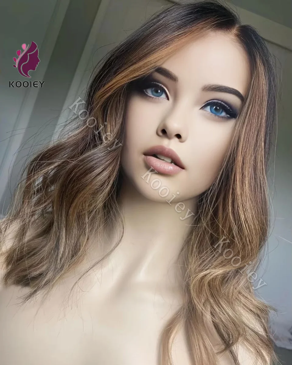 13x6 الدانتيل أمامي الجسم موجة شعر مستعار براون جذور أومبير شقراء 13x4 الدانتيل الجبهة خصلات الشعر المستعار الإنسان شعر الطفل شفافة 5x5 إغلاق شعر مستعار