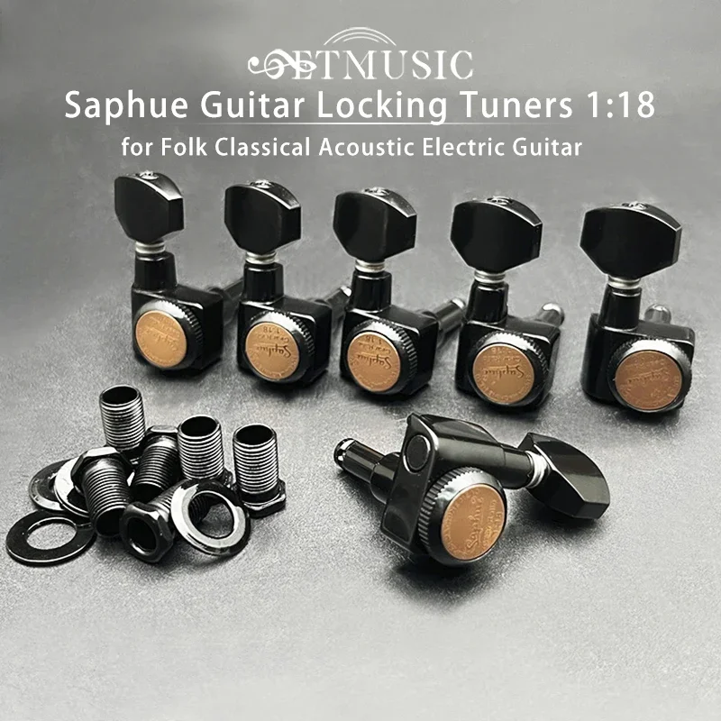 

SAPHUE 6 In-line Guitar Locking Tuners Screw-Free 1:18 Locking Tuning Key Pegs Tuners Folk Classical Acoustic Electric Guitar