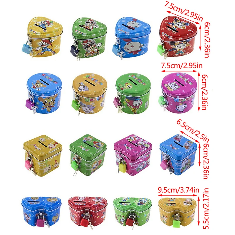 

1pc Small Double Heart Piggy Bank Metal Tinplate Coin Storage Box with Lock and Key for Home Bedroom Decoration Kids
