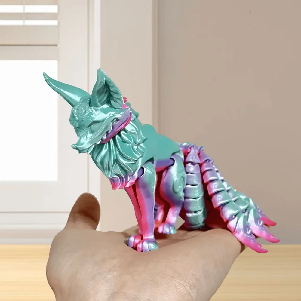 18cm 3D Printed Multi-articular Movable Model Handmade Home Decoration Fox Fidget Toy Nine-Tailed Fox Action Figures Desk Decor