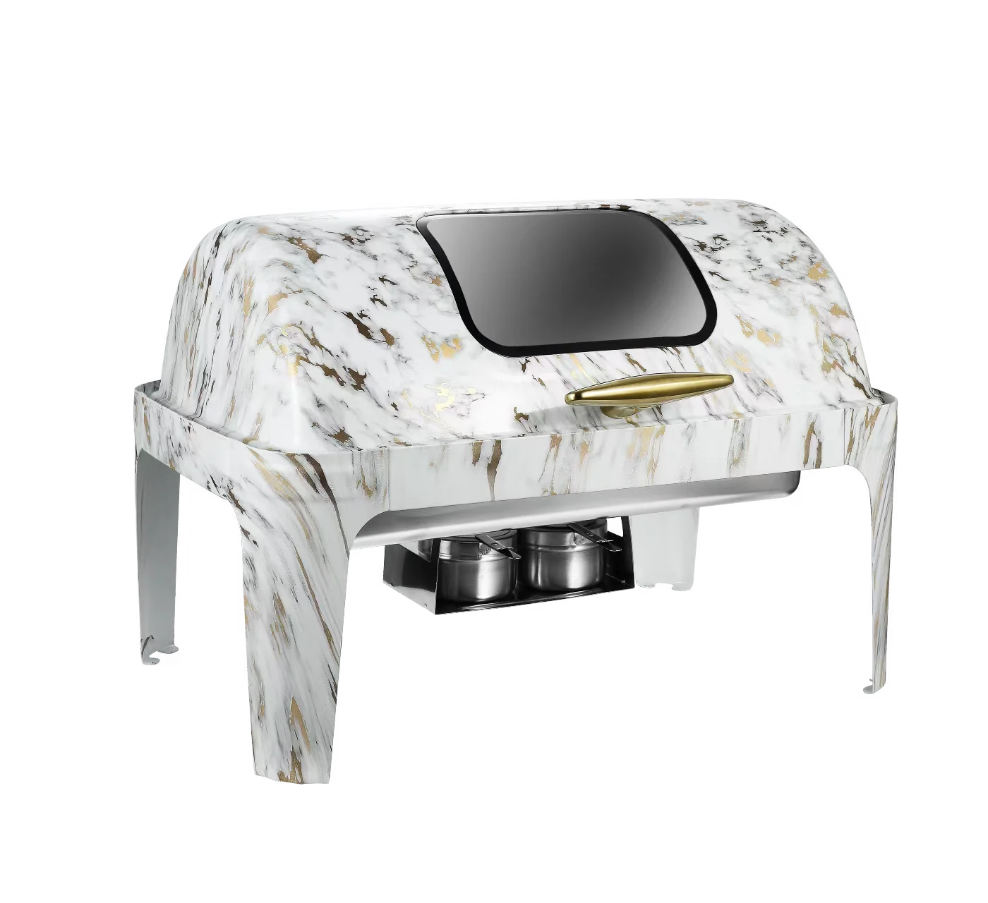 

Contemporary Stainless Steel Food Heater 9L Buffet Hotel Fuel Heating Marble Color