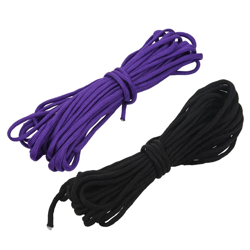 2Pcs Paracord 550 Parachute Rope 7 Core Strand For Climbing Camping Buckle Rope 25Ft - Black & Purple