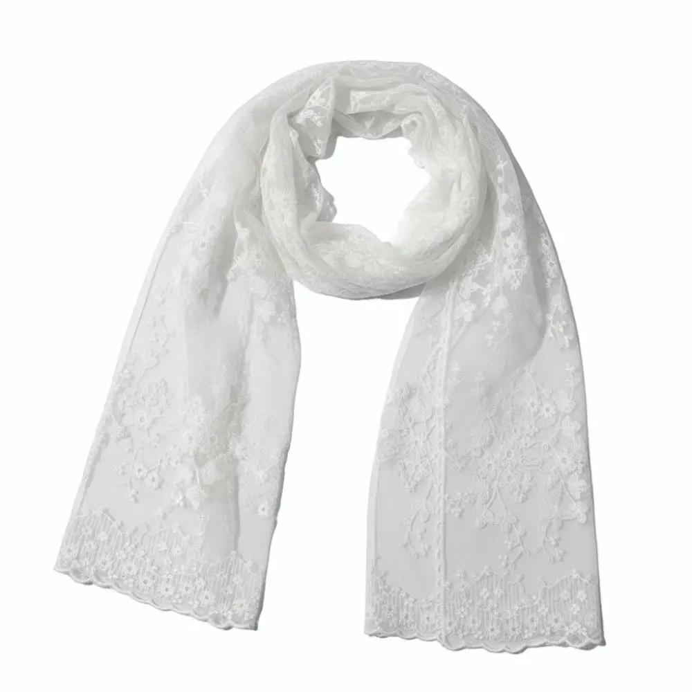 

Casual Embroidered Flower Lace Scarf Lightweight Breathable Mesh Female Headscarf Long Sunscreen Shawl Summer
