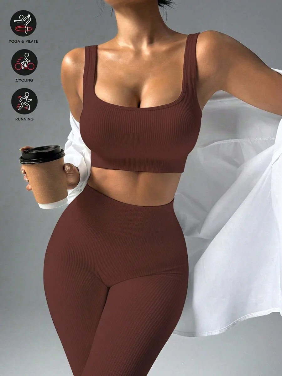 

Seamless Sports Bra And Leggings Set Breathable Comfortable Women Activewear For Yoga Cycling Running