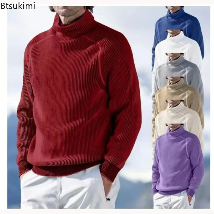 2024 Men's Turtleneck Sweaters Knitted Long Sleeve Pullovers Tops Men Solid Casual Male Sweater Autumn Winter Knitwear Tees Top