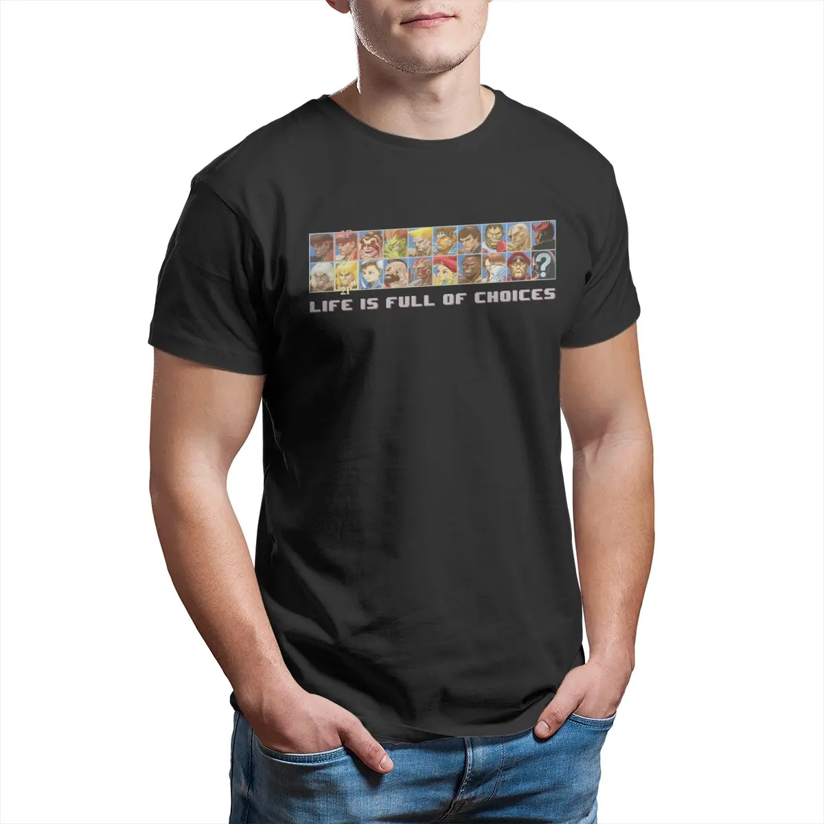 Life Is Full Of Choices Street fighter Funny T Shirt for Men  Vintage 100% Cotton Tees Pixel art video game Gift Idea Clothes
