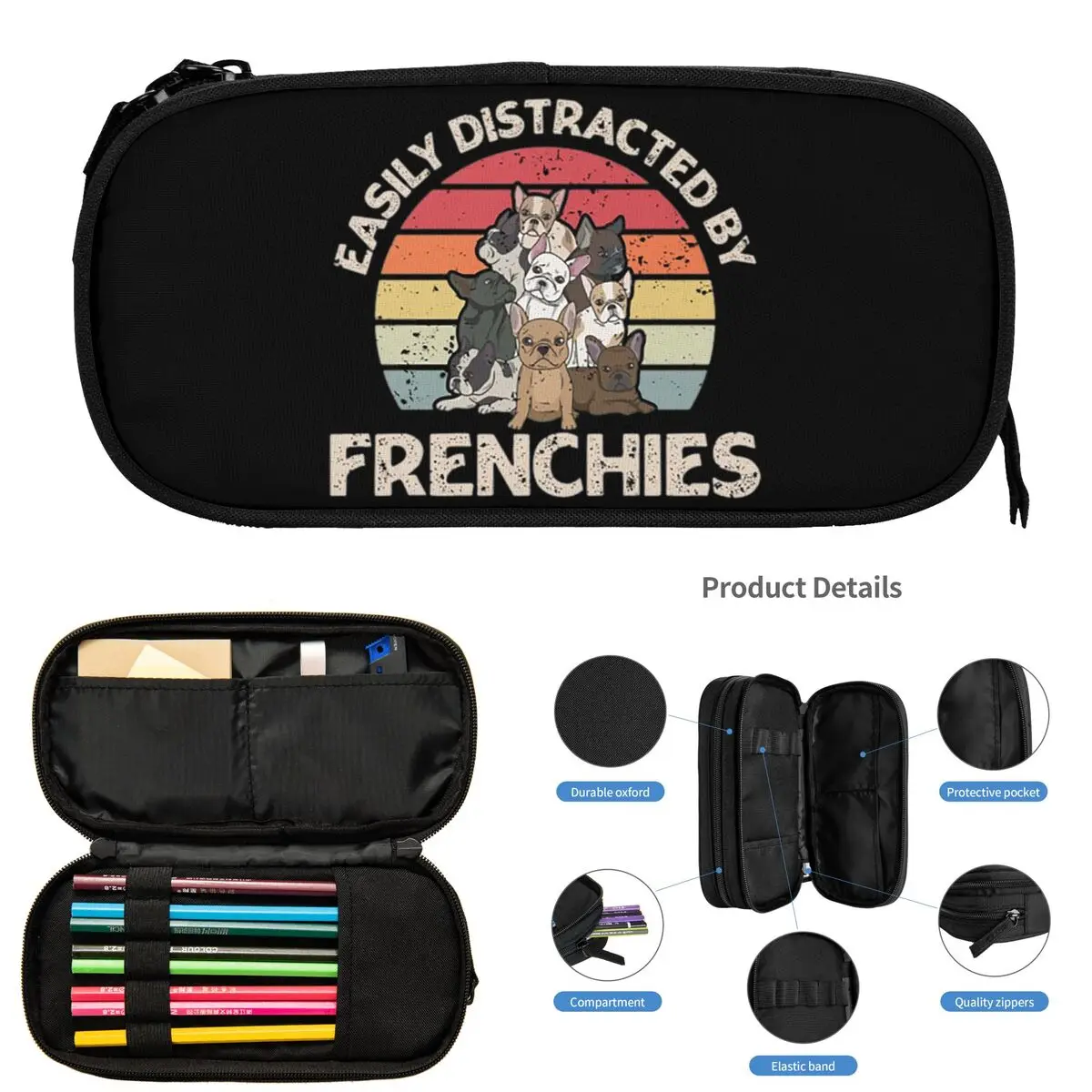 

Пеналы для французского бульдога для школьников, школьная коробка для ручек, сумка-карандаш большой емкости, пенал для хранения канцелярских принадлежностей