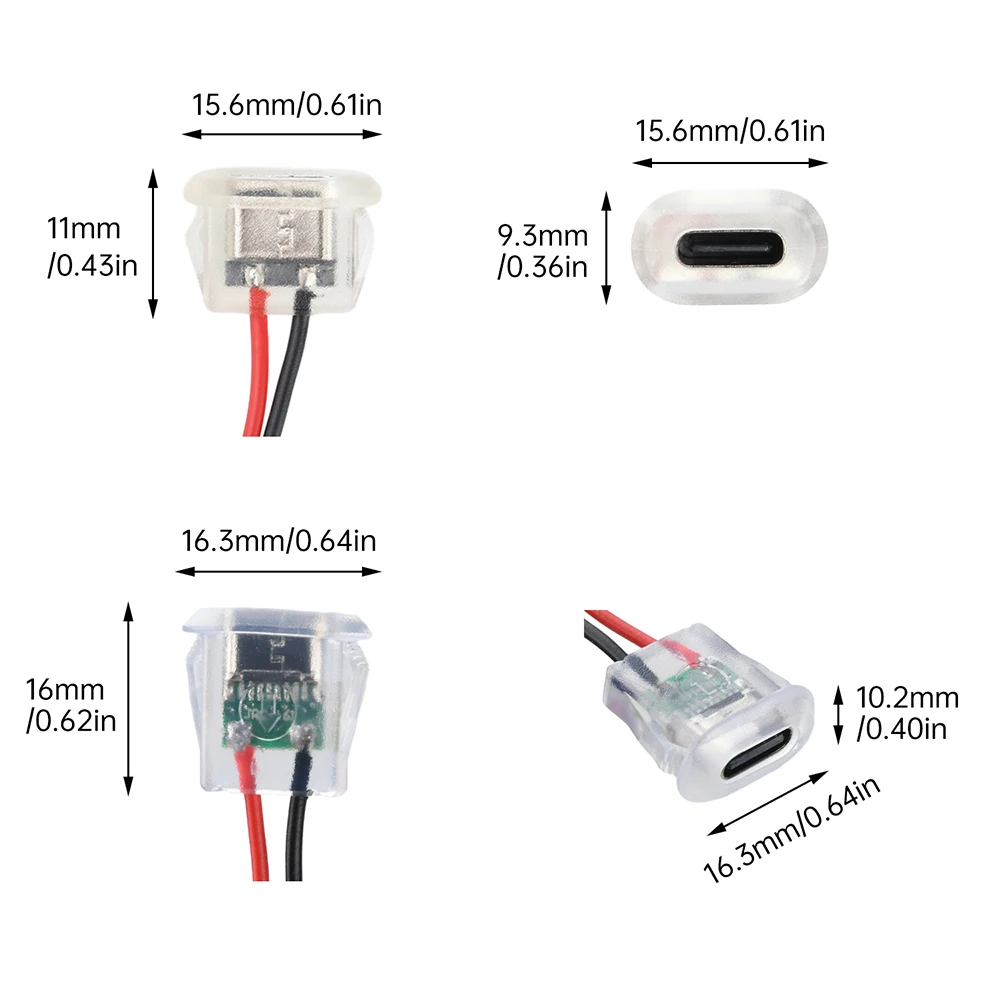 2-Pin USB Typ-C 5A Eingangs-Ladebuchse mit LED-Lichtplatte, wasserdichter USB-C Stromanschluss, 24AWG Anschlusskabel, weiblicher Stecker – Detail 7