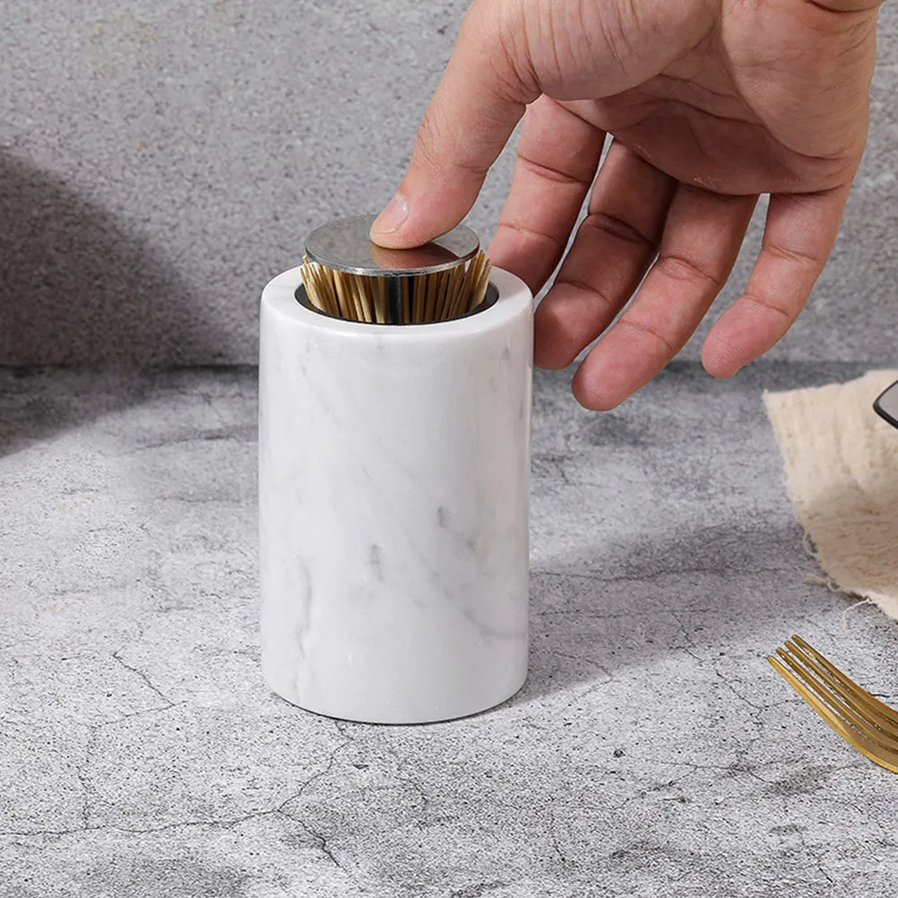 

Natural Stone Crafting Storage Box Marble Pattern Toothpick Container with Press Lid for Drawing Room Bedroom Accessory Holder