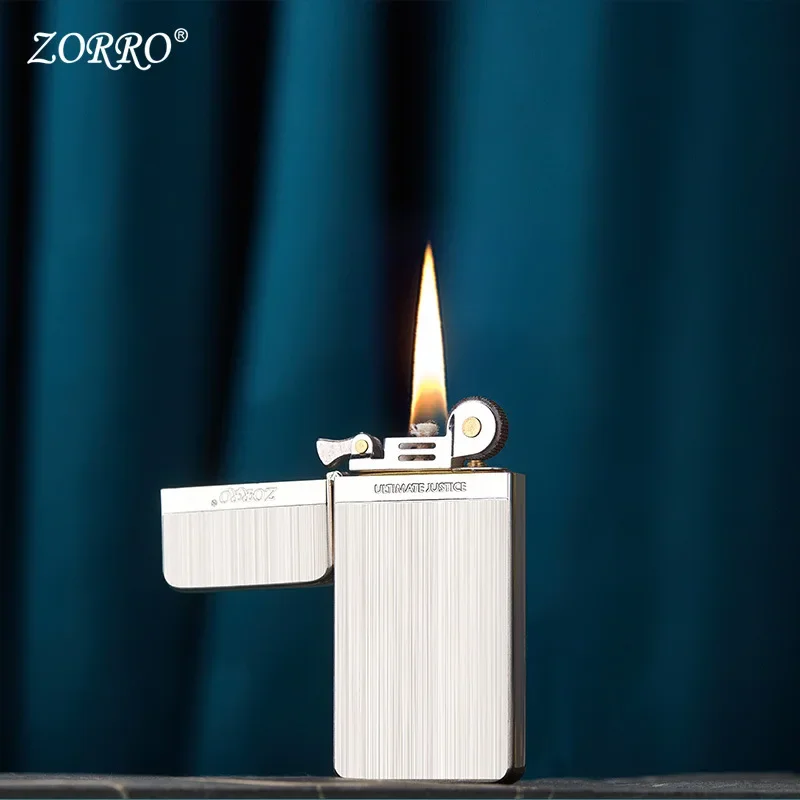 New Zorro Ultra-thin Pure Copper Mini Kerosene Lighter Portable Metal Windproof Grinding Wheel Lighter Cigarette Smoking Gadget