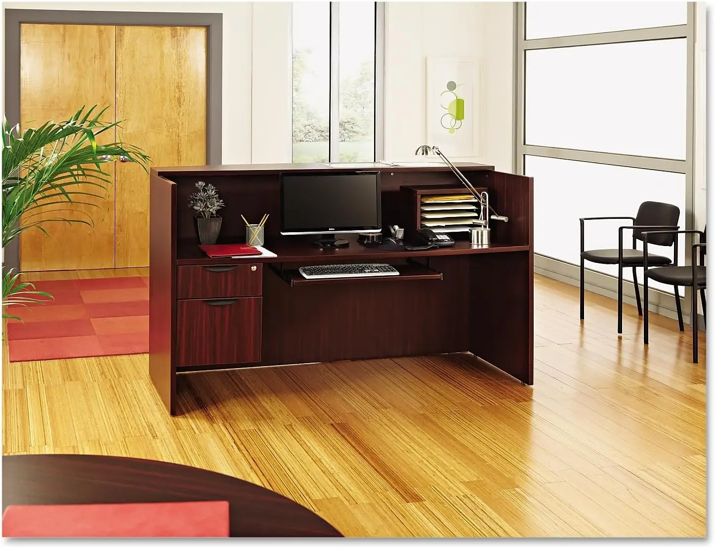 Aleva327236My Valencia Series 71 In. X 35.5 In. X 29.5 In. - 42.5 In. Reception Desk With Counter - Mahogany