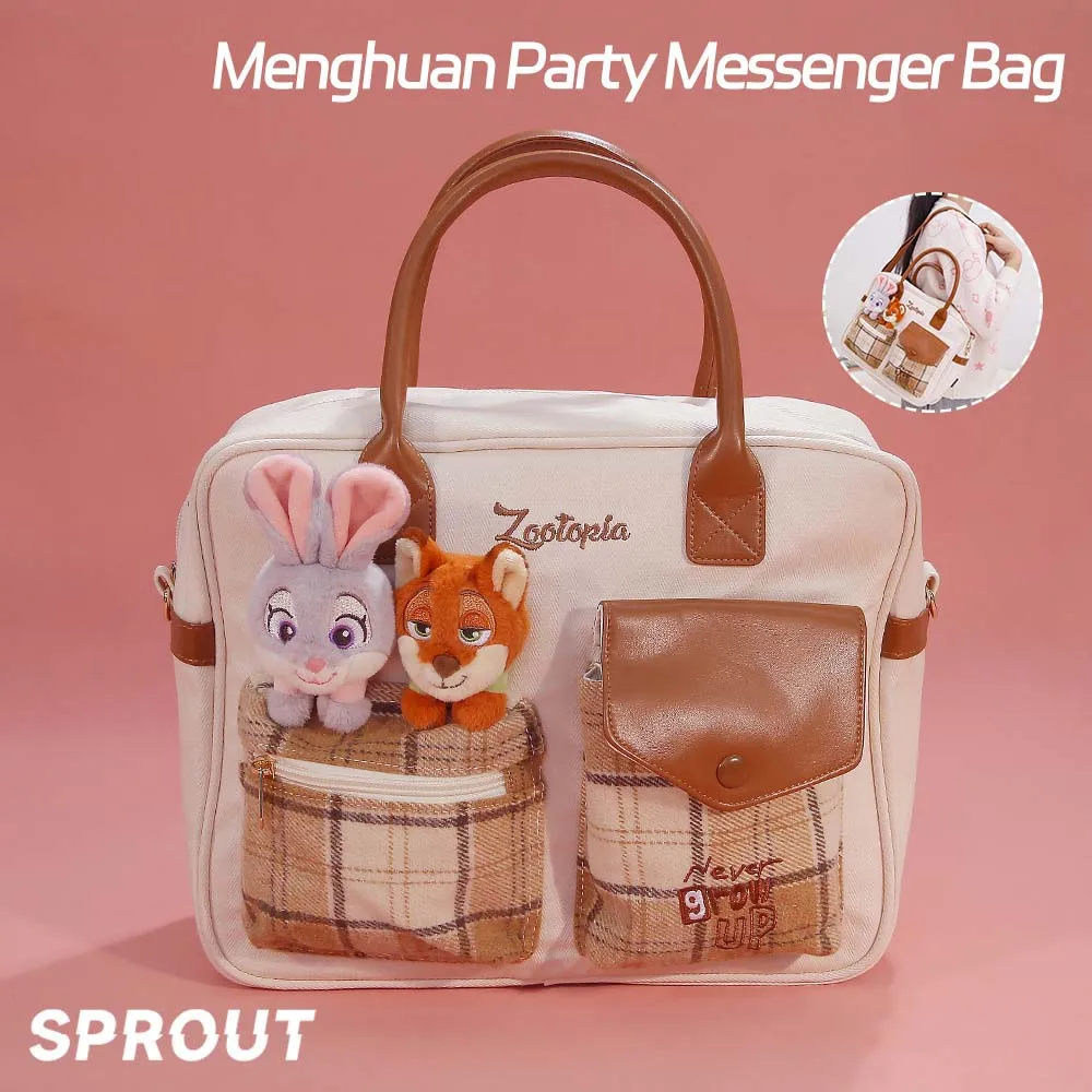 

Genuine Disney Zootopia Decor Vintage Checkered Tote Bag Large Capacity Handbag for School Daily Travel Gift for Girls Fan