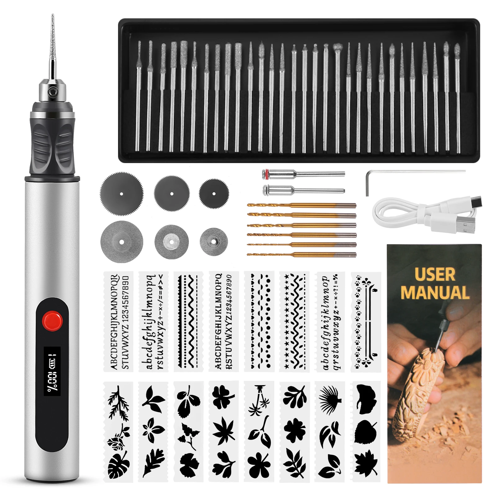 Kit de herramientas rotativas inalámbricas USB, pluma de grabado para carpintería, bricolaje para joyería, Mini taladro inalámbrico de vidrio y Metal para lijar y pulir