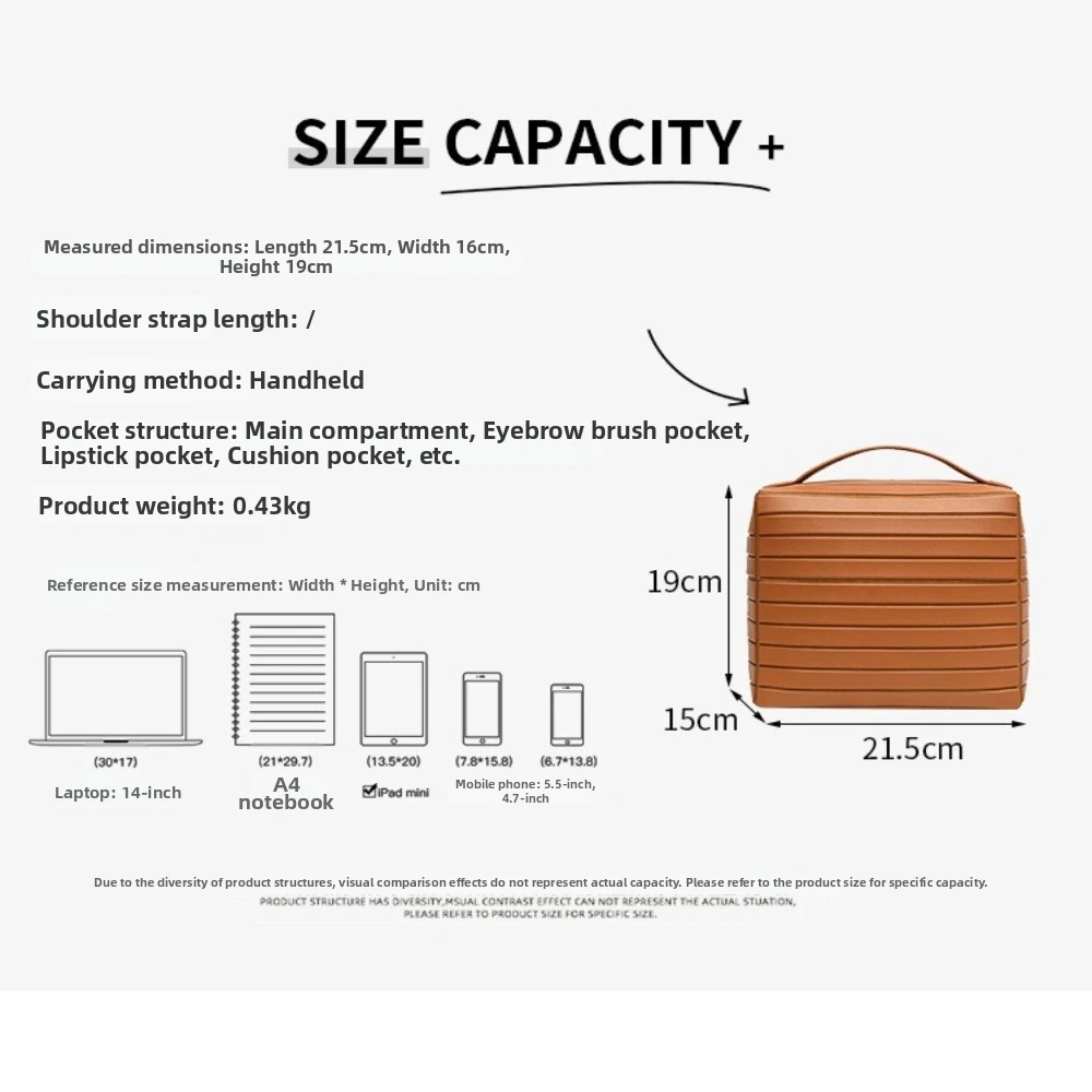 8.46x6.30x7.48in Makeup Bag Multiple Compartments Small Size Toiletry Organizer PU Leather Fold-Down Design Cosmetic Case