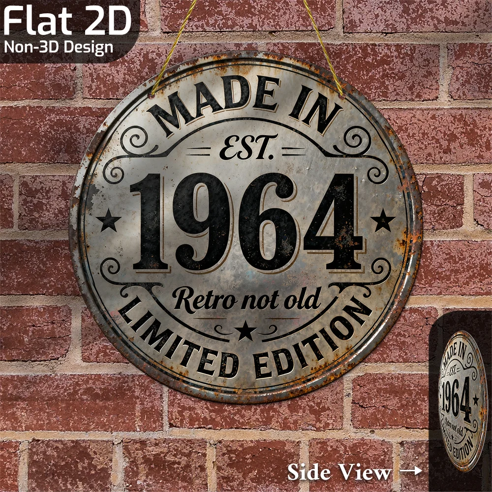 2D Flat Made in 1964 Limited Edition Round Metal Sign 8x8 Inch Vintage Birthday Decor for Home Bar Pub Man Cave Party Gift