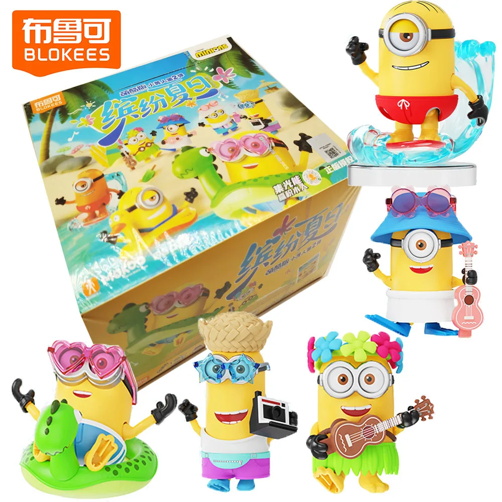 

NEW Original Blokees Minions Blind Box Colorful Summer Series Phil Kevin Carl Anime Building Blocks Model Dolls Halloween Gifts