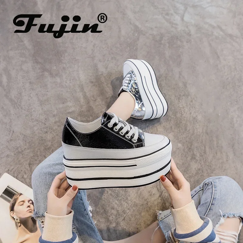 Fujin Single Shoes Women\'s 2024 Fashion Double Purpose White Shoes Platform Autumn Thick Bottom Breathable Women Casual Shoes