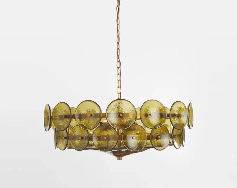 Modern Glass  Fixture  Textured Amber Round Plates Decorative Ceiling Fixture For Living Room Home Decor