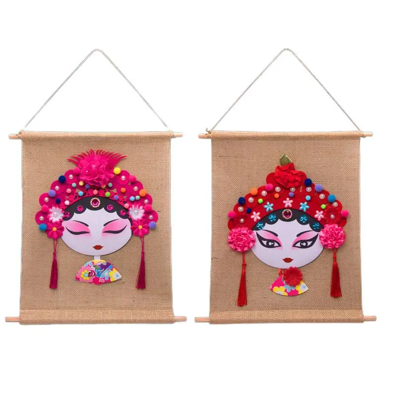 Operas Face Material Kit Peking Operas Sackcloth Package Linen Peking Operas Face Hand-Made Hang Pastiche Material Kit For Kids