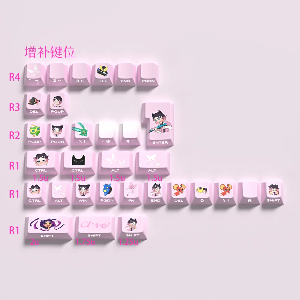 

VALORANT Clove Theme Keycaps for 60/64/68 Hall Effect Keyboard Cherry Profile Artisan Key Cap Side Engraved Pink Anime Keycaps
