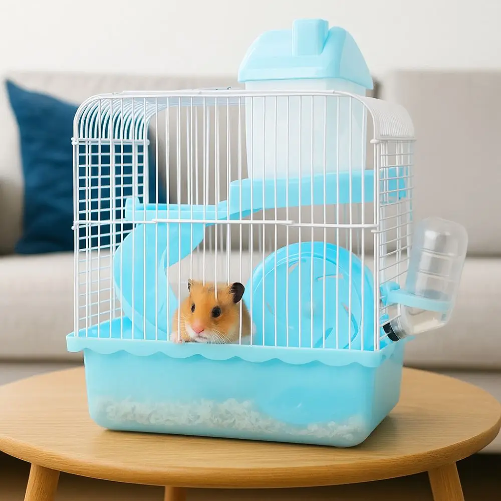 

Ventilation Hamster Double-storey Villa Feeding Bottle with Handle Pet Castle Cage with Running Wheel Removable Hamster Nest