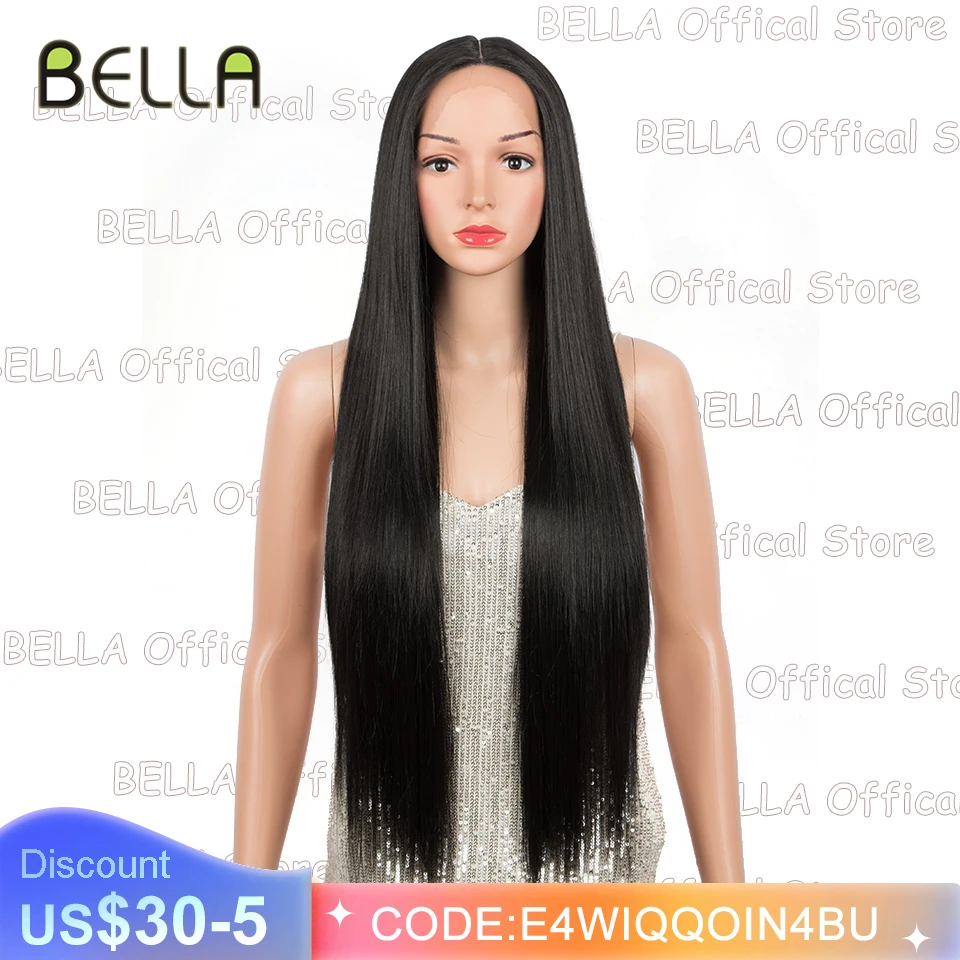 

BELLA Straight Deep I Lace Wigs For Women Black Lingth Green Glueless Synthetic Lace Wig Yaki Heat Resistant Daily Cosplay Wig