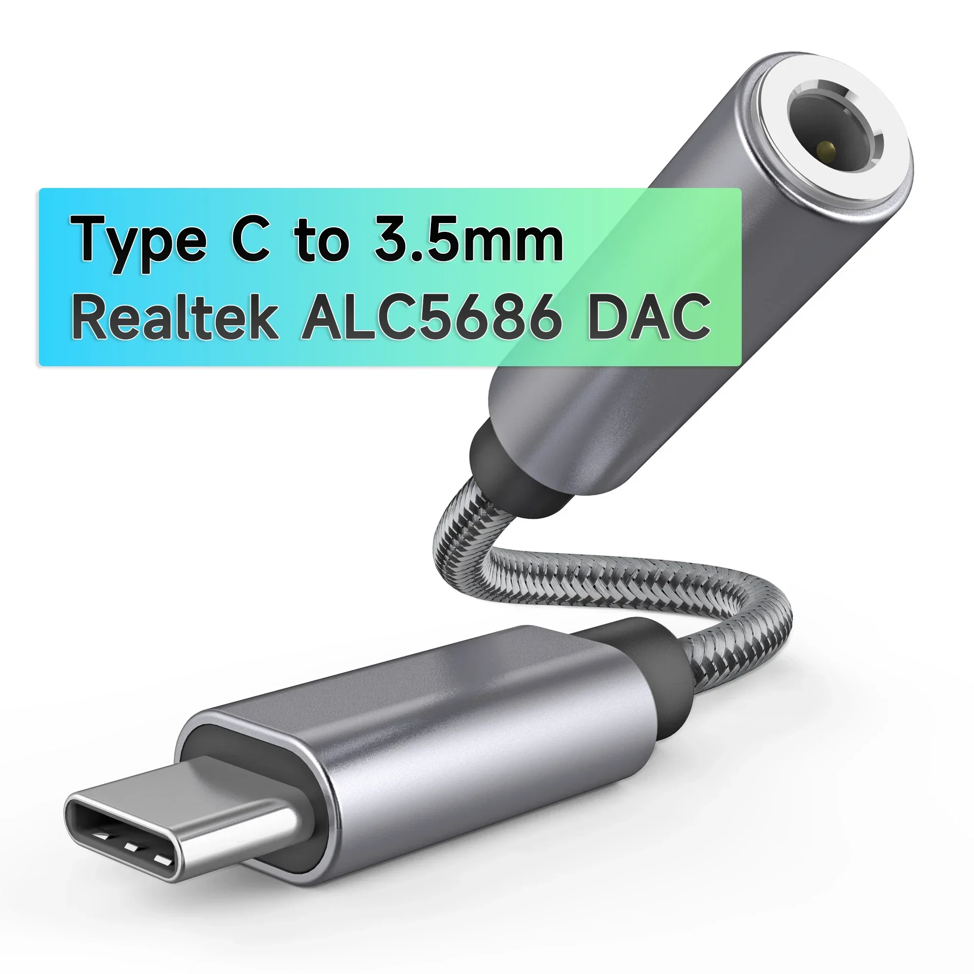 LOCONAQ Realtek ALC5686 USB Type C to 3.5mm Headphone DAC Adapter 16-32ohm 32bit 384khz for Xiaomi Samsung Pixel Huawei iPad Pro