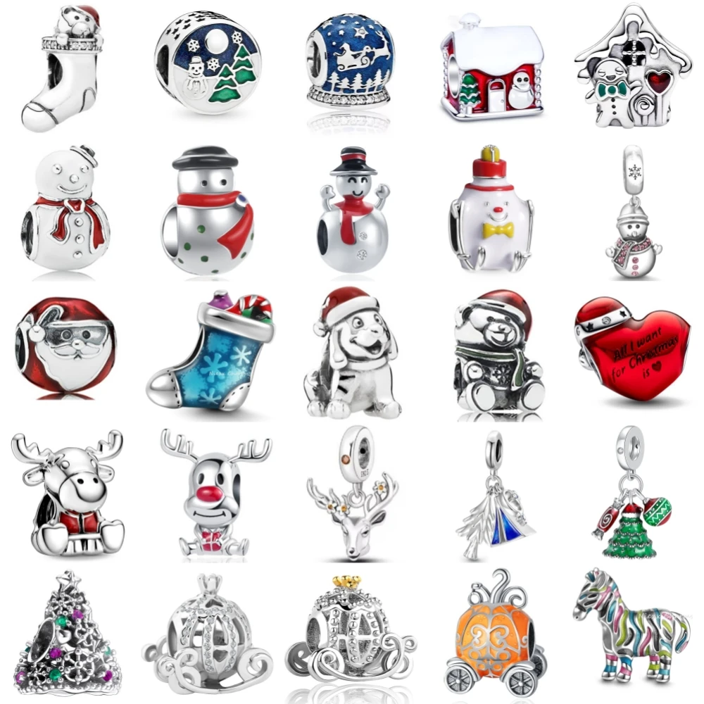 New 925 Sterling Silvering Santa Claus Snowman Charm of ley 925 Chain Beaded Fit Original Pandora Bracelet DIY Ladies Jewelry