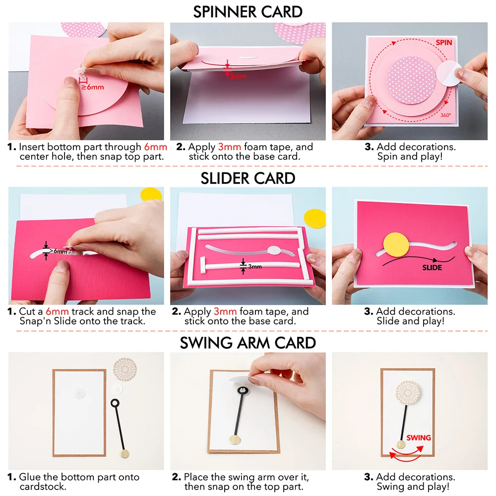 Paketangebote Snap'n Slide/Mini Action Wobbles/Gliders für Slider-Karten Rotierende Gleitelemente Einfache Interaktive Elemente DIY-Werkzeug 2026 – Detail 8