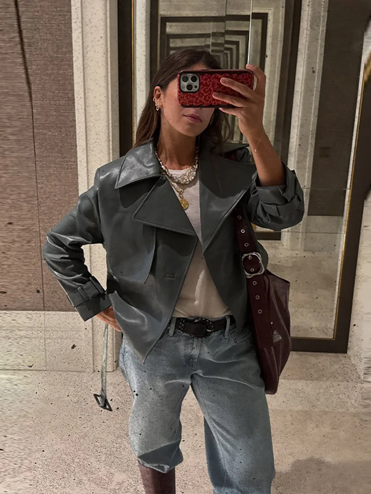 Giacche in pelle stile motociclista corto solido Capispalla moda autunno inverno da donna Personalità Nuovo modello transfrontaliero