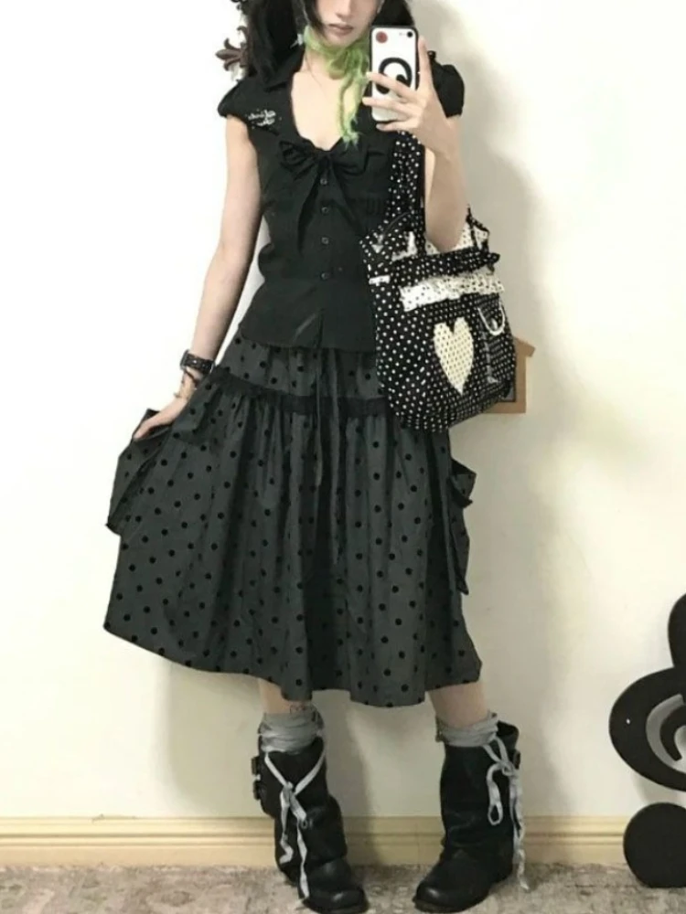 

Deeptown Harajuku Polka Dot Skirts Women Japanese Style Vintage Gothic Short Skirt Y2k Punk Retro A-line Ruffle Skirt Aesthetics