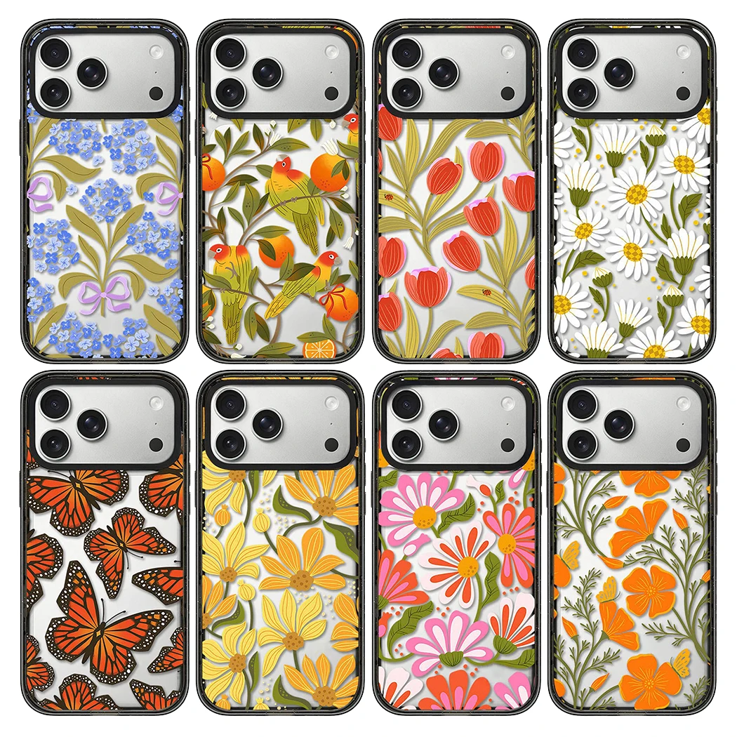 

Flower Illustration Impact Bumper Magnetic Phone Cover for IPhone 12 13 14 15 16 17 Pro Max Case for IPhone 17 Air