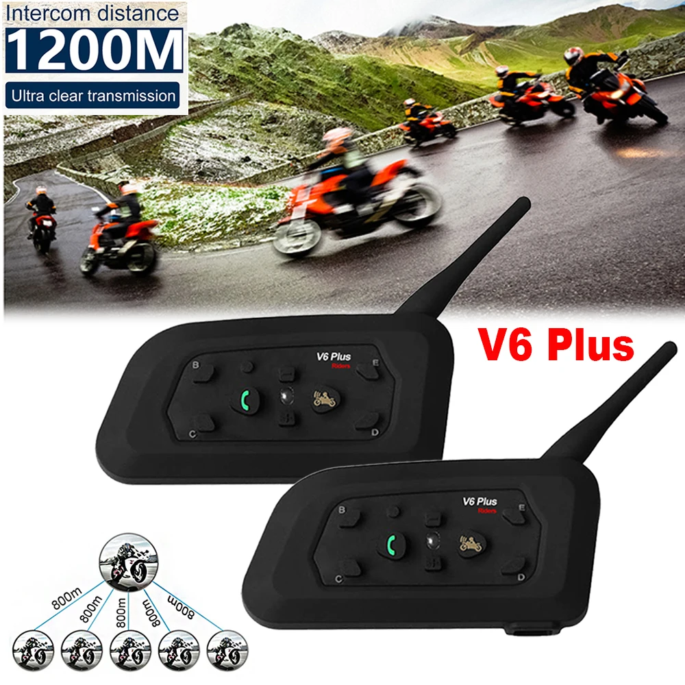 

1/2Pcs V6 Plus Motorcycle Interphone Helmet Intercom Headset BT5.1 For 6 Riders Group 1200M Full-duplex Talking IP65