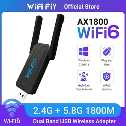 1800Mbps WiFi 6 USB Adapter 802.11AX 2.4G/5GHz USB3.0 Wireless Network Card Antenna Wi-Fi Dongle MT7921AU for Win 10/11 PC