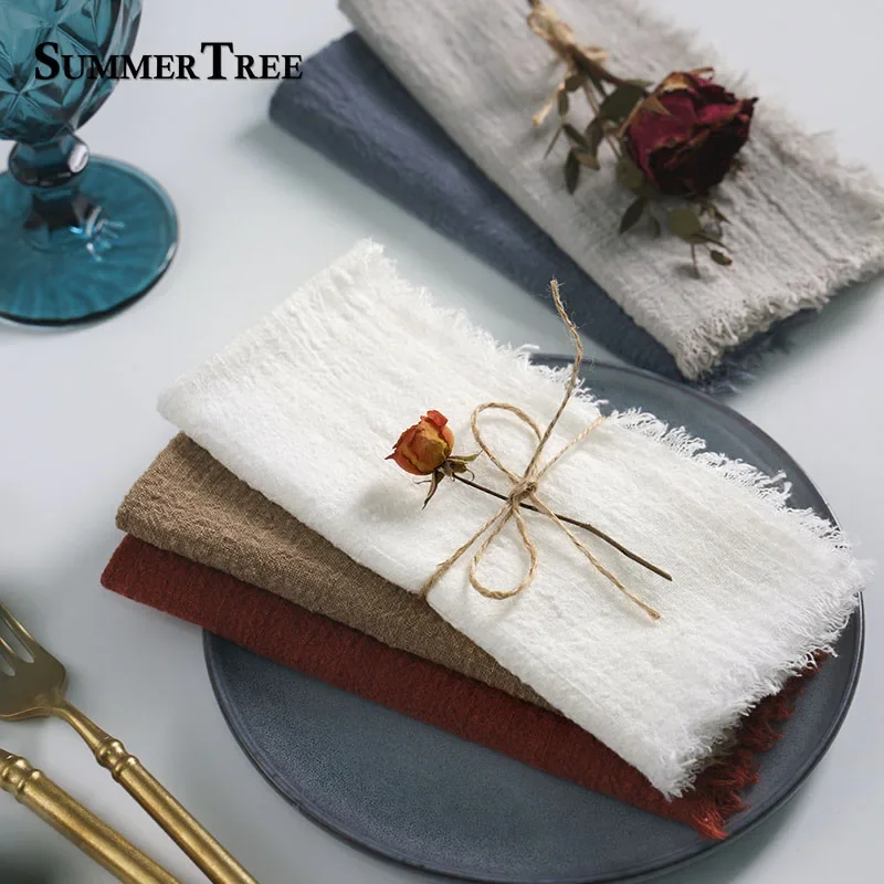 12pcs Napkins 41cm X 41cm Cotton Cloth Fabric Gauze Retro Burr Rustic Cheesecloth Towel Wedding Party Table Linen Textil Napkin