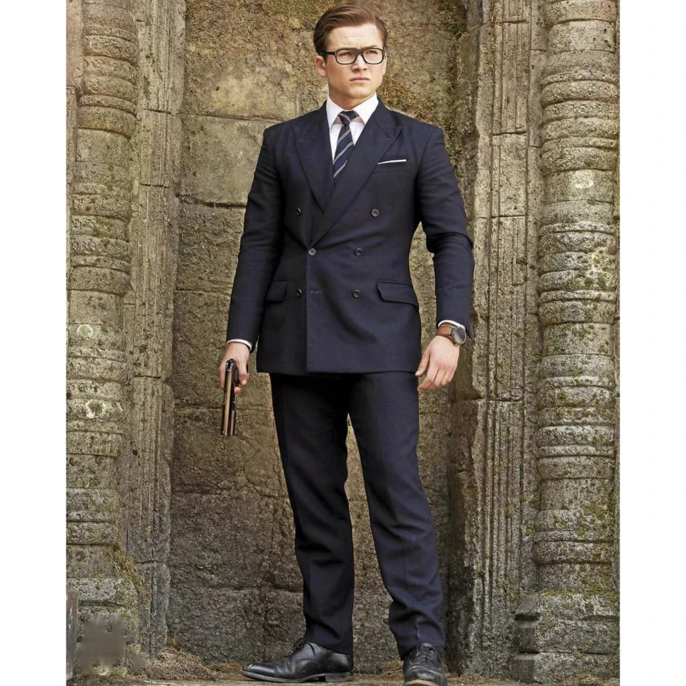 

2023 New Men Wedding Suits Black Peak Lapel Business Casual Formal Costume Homme Double Breasted Slim Fit 2 Pcs Set Jacket Pants