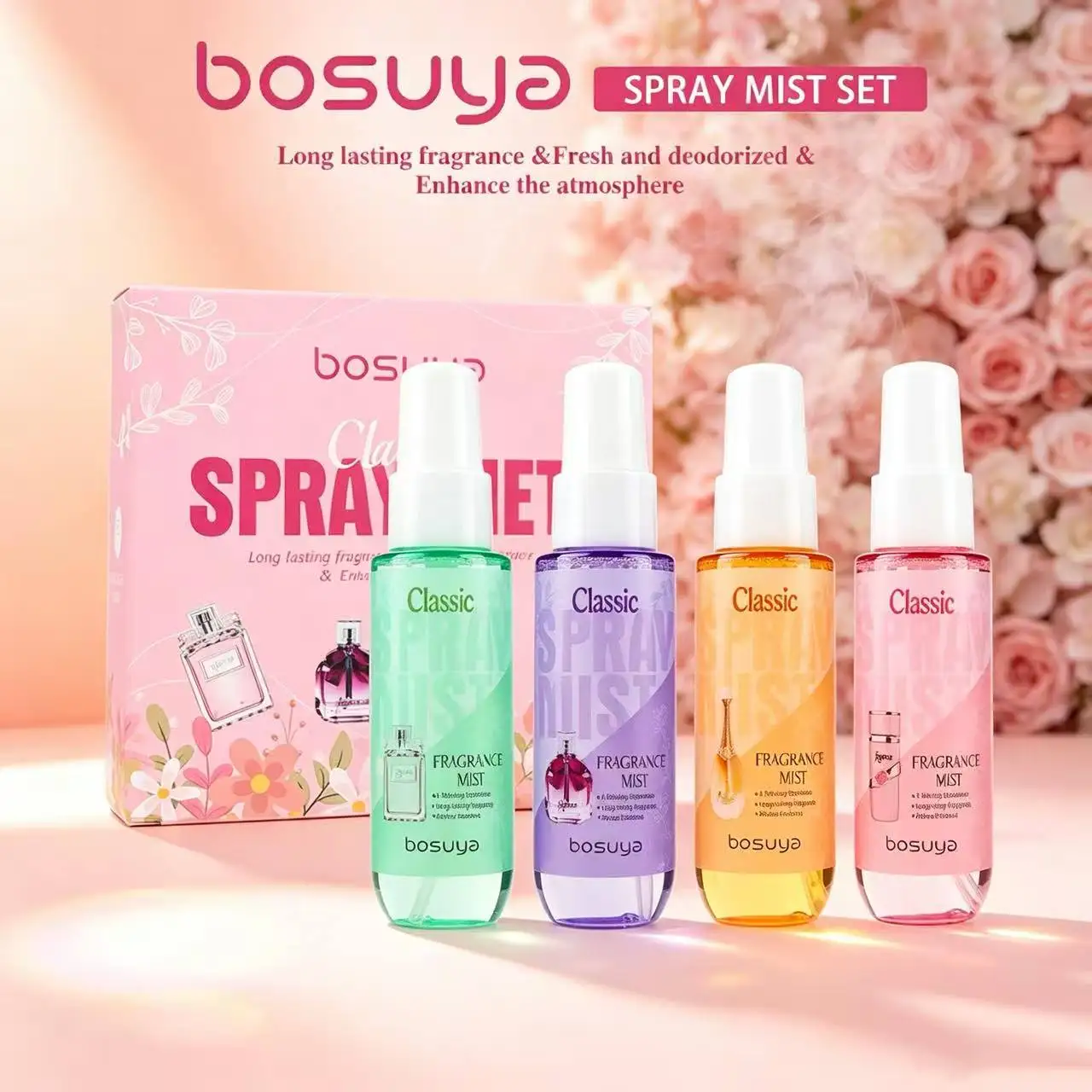 Portable Women Perfume Spray Set 4 Different Scents Long Lasting Aroma Gift Pack