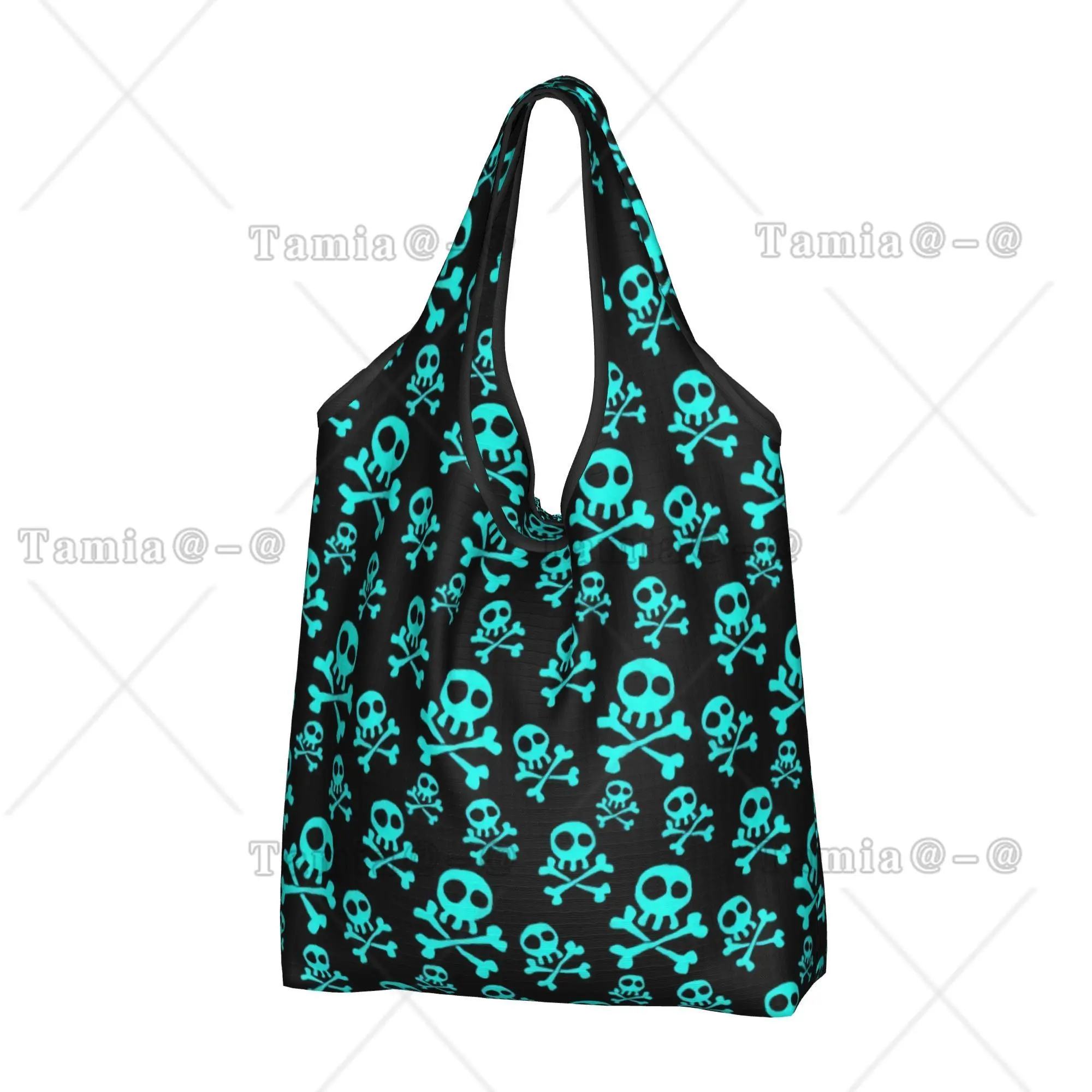Skull Horror Skeleton  Grocery Tote Shopping Bags Women Funny Checkered  Shopper Shoulder Bags Big Capacity Handbags