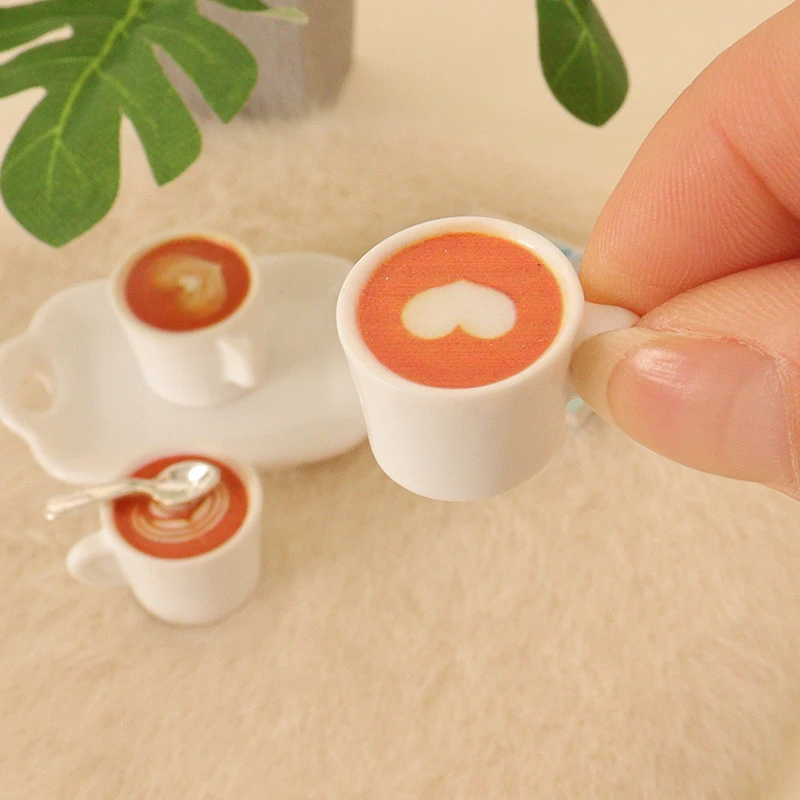 3Pcs/Set 1:12 Dollhouse Miniature Simulation Coffee Cup Spoon Tray Coffee Tray Living Scene Model Kitchen Tableware Decor Toys