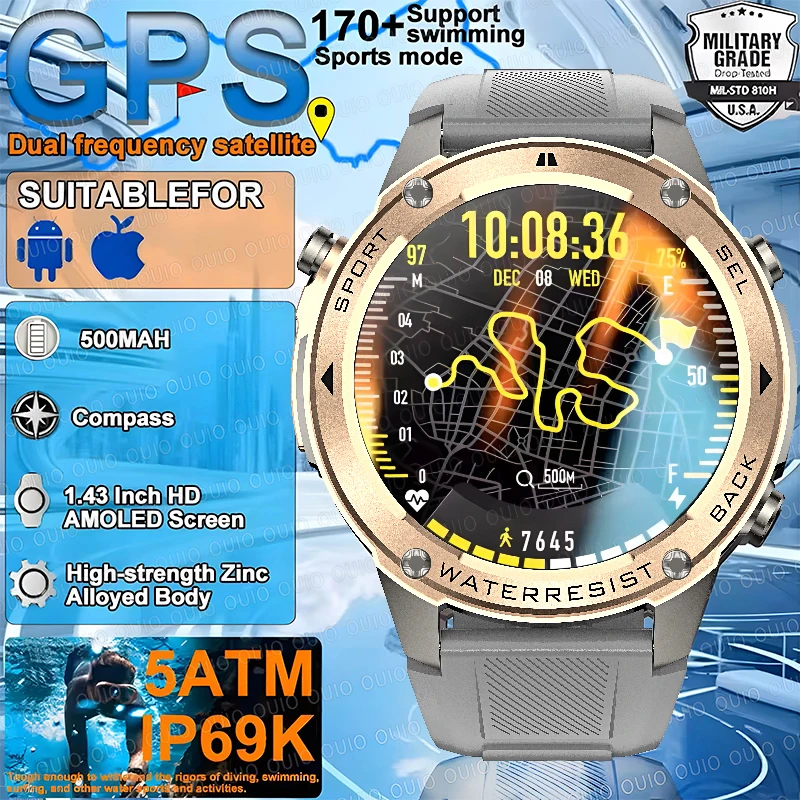 

Для HUAWEI Новые GPS Смарт-часы 1,43 "Ultra HD Дисплей Встроенный GPS и компас Сделать/прием телефонных звонков Браслеты с аккумулятором 500 мАч