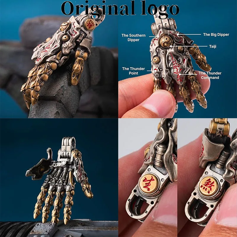 オリジナルデザイン2026人気商品-イエローとシルバーの道学校風ロボットハンドペンダント-ジョイント可動式-diyジュエリーアクセサリーに最適