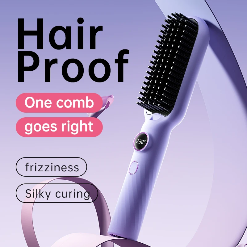 

Электрическая расческа-выпрямитель для волос с горячим воздухом, мини-щетка для выпрямления волос с регулировкой температуры, керамическая расческа для выпрямления и завивки волос