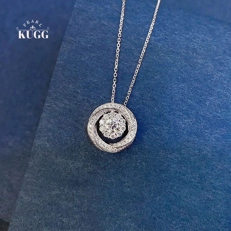 

KUGG 100% 18K White Gold Necklace Luxulry Elegant Style Real Natural Diamond Pendant Necklace for Women High Party Jewelry