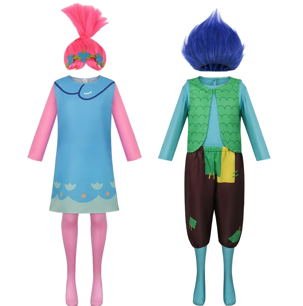 Disfraz de Poppy de rama de Anime, trajes de Trolls, peluca para niños y niñas, ropa personalizada de rama de Cosplay de Carnaval de Halloween